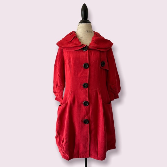 Vintage Jackets & Blazers - NWT Red Collared Long Peacoat Large